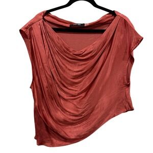 DO BE Womens Coral Drape Neck Cap Sleeve Asymmetrical Hem Top Size L